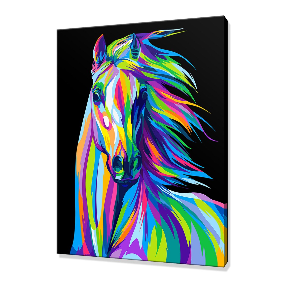 Colourful Horse Head Pop Art Rainbow Mane Black Background Poster