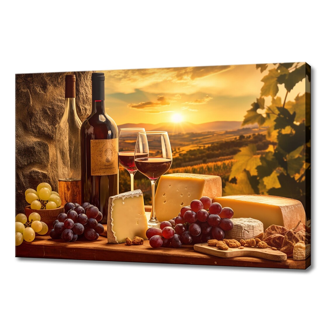 Vintage Tuscany Sunset Wine and Cheese Art Print