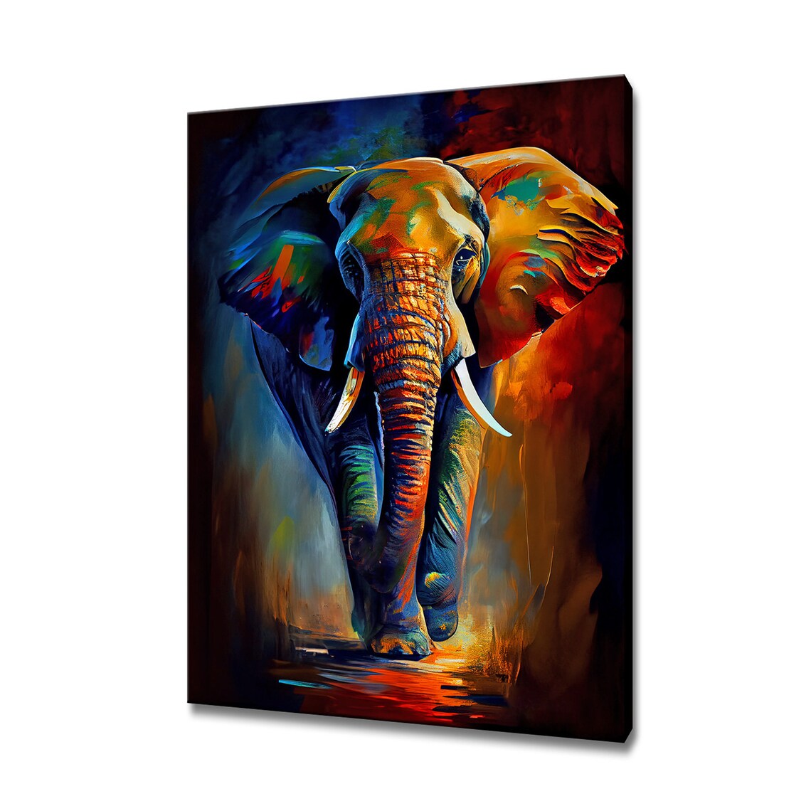 Colorful Abstract Elephant Portrait Vibrant Orange Blue Wildlife Art Poster
