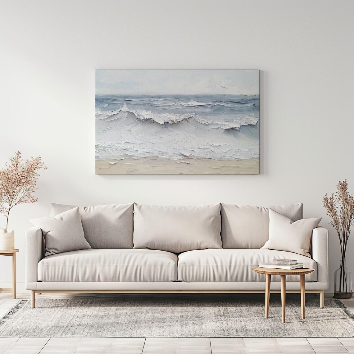 Textured Ocean Waves Minimalist Seascape Impasto Coastal Blue Wall Art Poster - Image 3