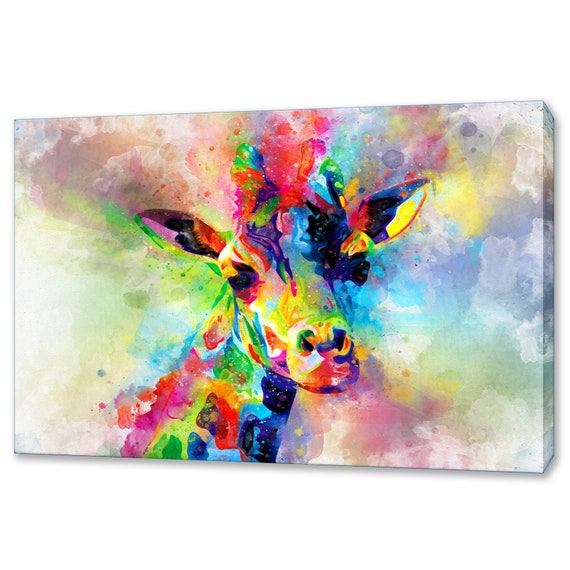 Giraffe Watercolor Art Print, Colorful Animals