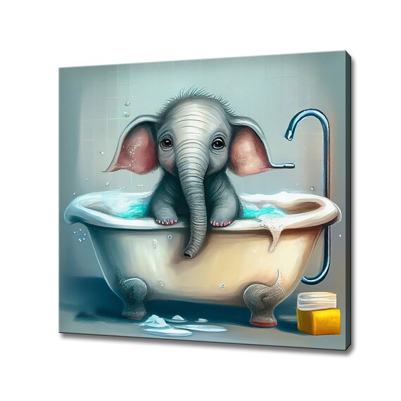 Cute Baby Elephant In Bathtub Nursery Art Print For Kids Room Wall Decor