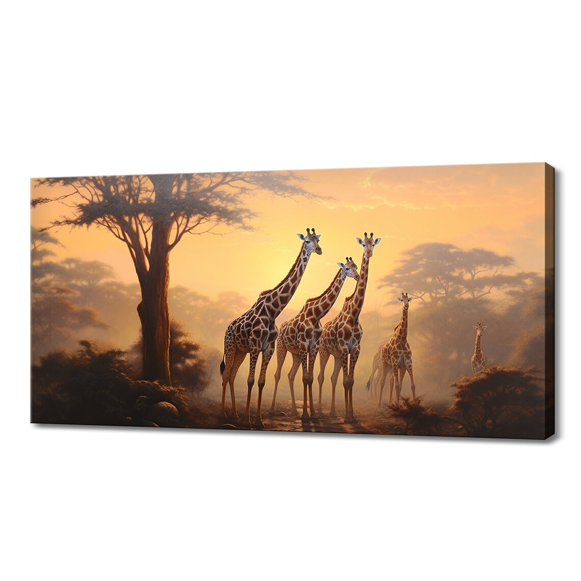 Giraffes Family At Sunset Art Print, Wildlife Decor