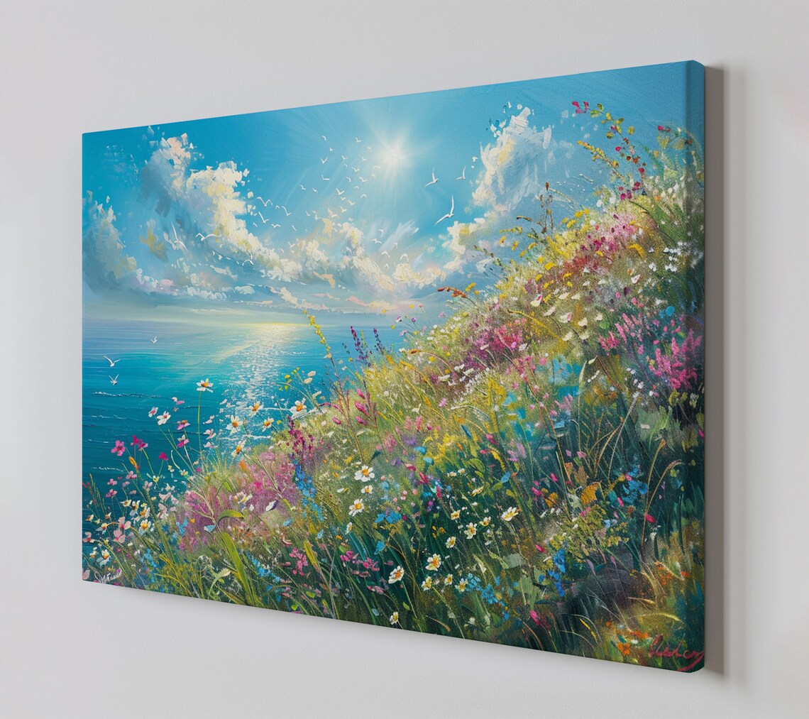 Seaside Flowers Art Print, Coastal Floral Wall Art