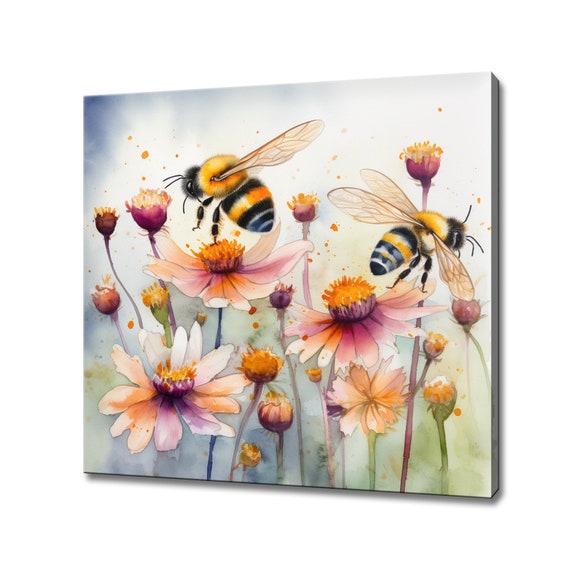 Honey Bees Watercolour Art Print Picture Wall Hanging Handmade Home Decor Customised Gifts Wall Art Fast Free Uk Delivery