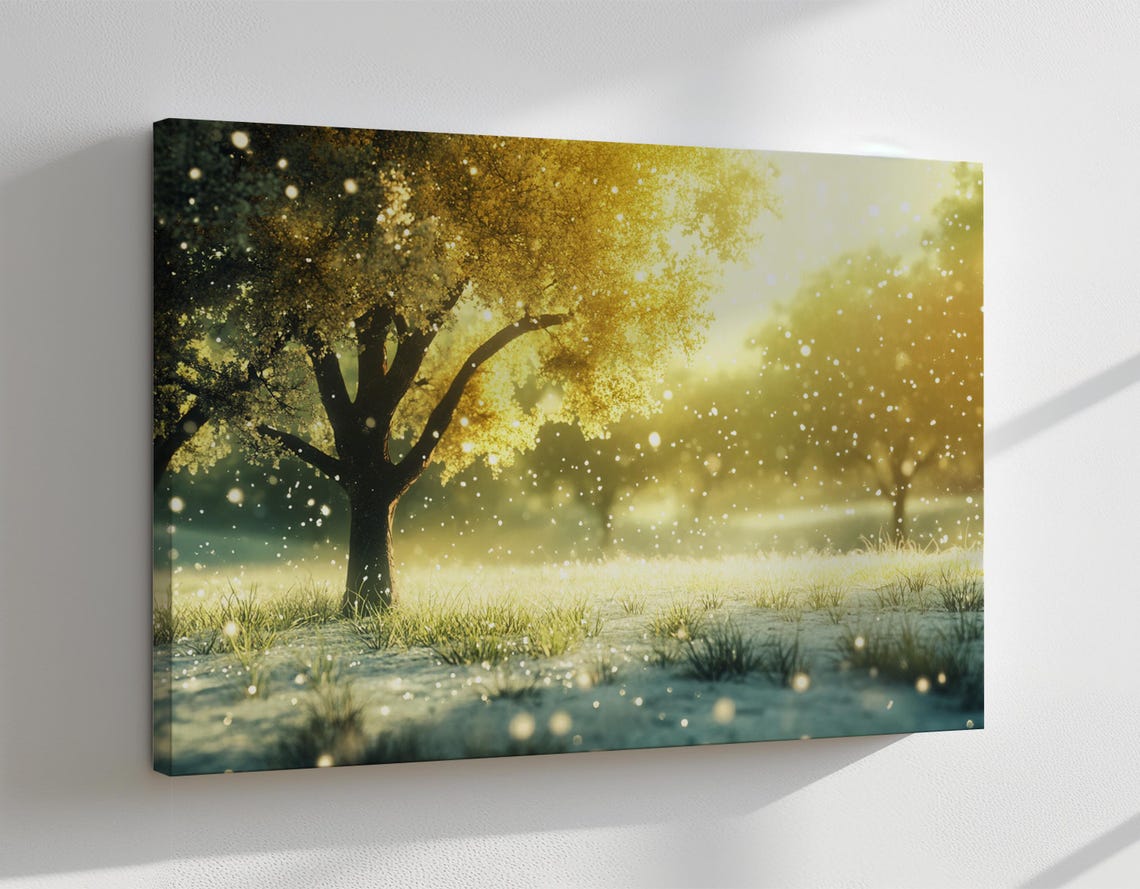 Golden Tree Winter Sunrise Sparkling Snowfield Light Painting Print - Image 4