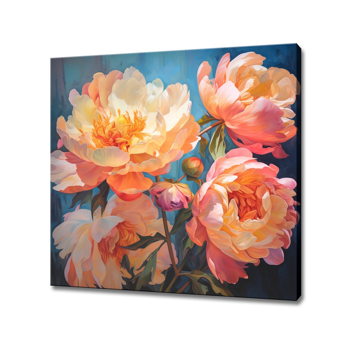 Orange Peony Bouquet, Oil-Painting Style Art Print
