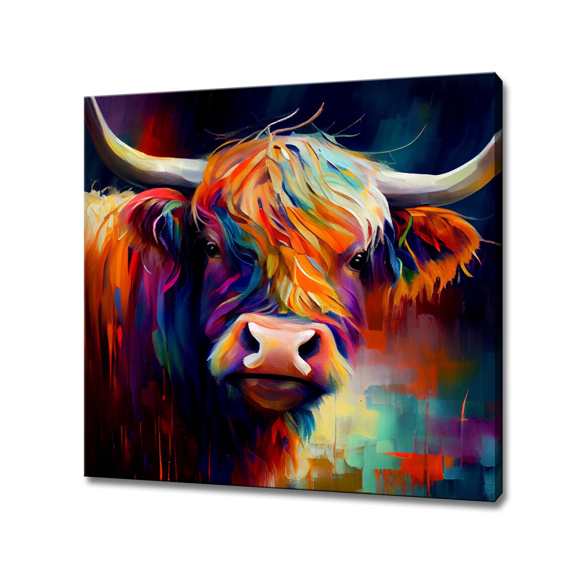 Abstract Highland Cattle Colorful Wall Art Print