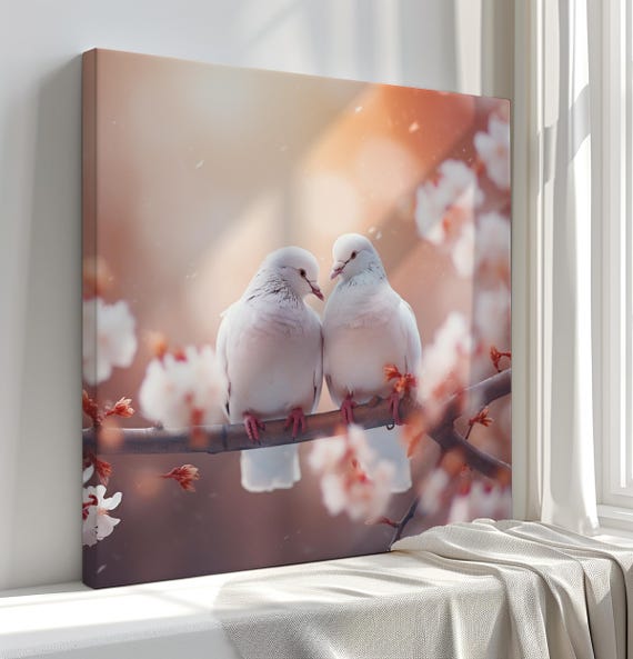 White Doves Print Autumn Forest Wall Art Cute Animal Photography For Home Decor Nature Lovers