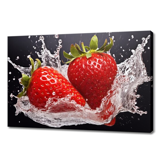 Strawberries Fruits Splashing In Water Print Fruits Lover Gift Kitchen Restaurant Wall Art Print Colourful Fruits Wall Decor
