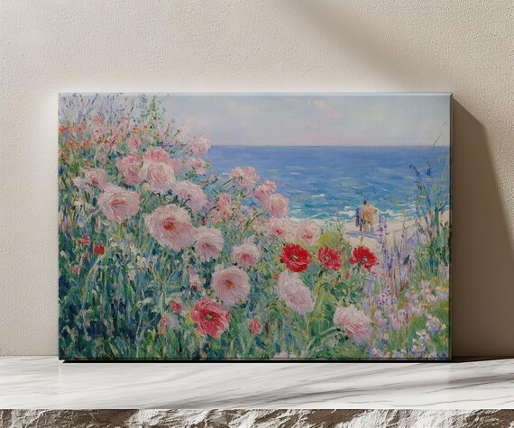Coastal Poppies Wildflower Field Beach Sea View Impressionist Summer Poster