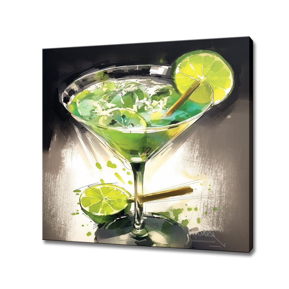 Zesty Lime Margarita Cocktail Martini Glass Painterly Bar Art Poster