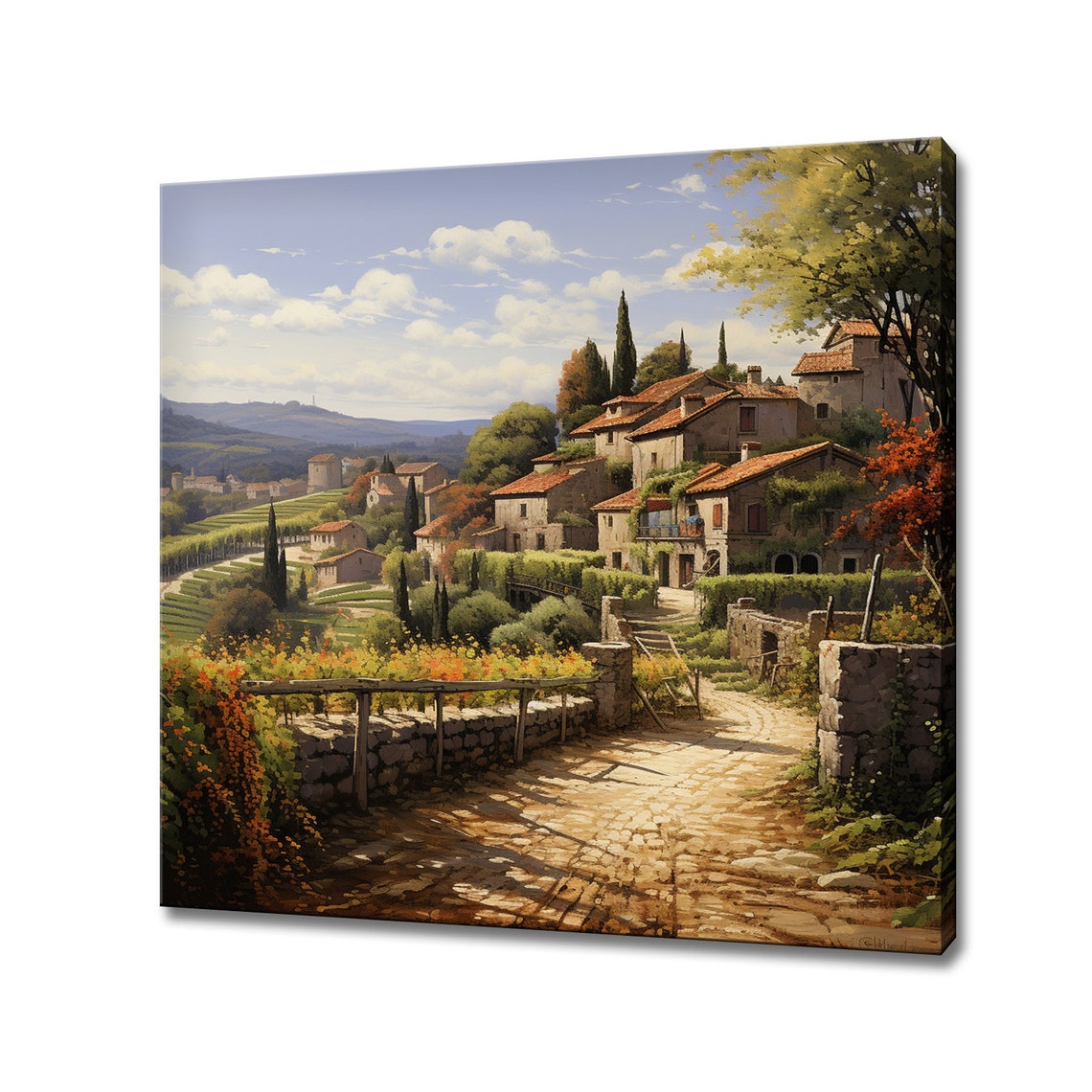 French Country Village Art Print Wall Hanging Picture Vintage Cottage Print Landscape Farmhouse Art Decor France Countryside