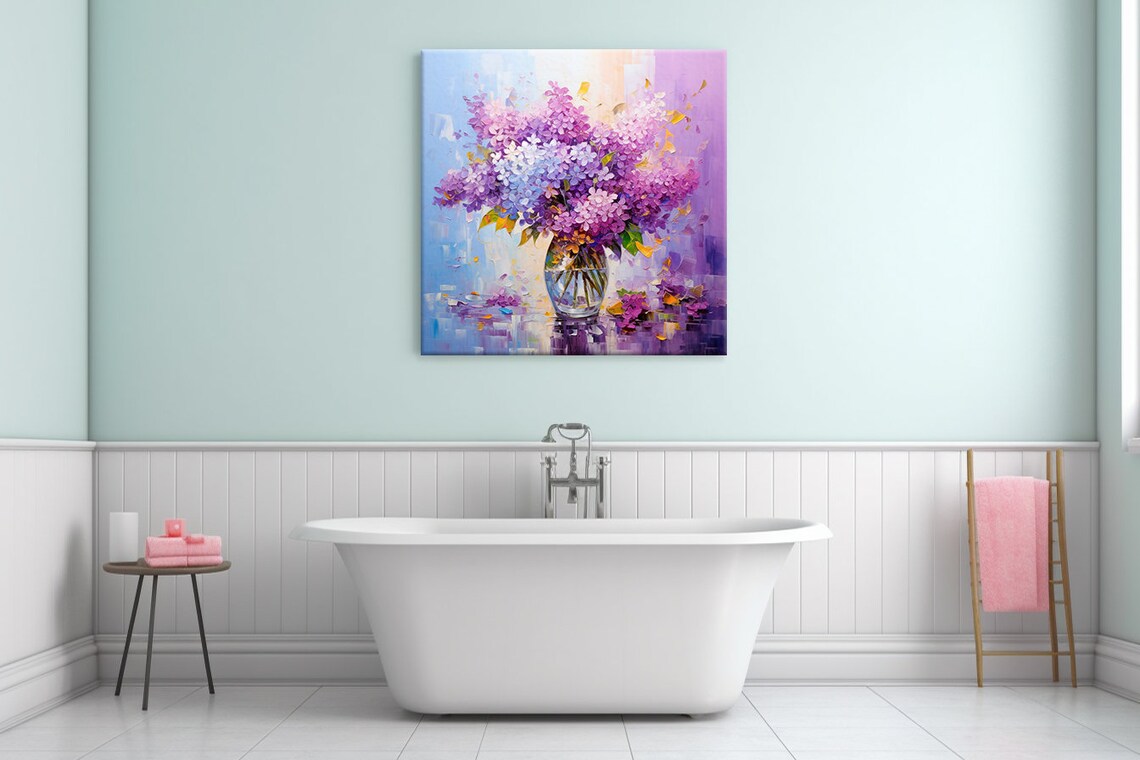 Purple Lilac Flowers In A Vase Oil Painting Style Print Art Wall Hanging Living Room Decor Modern Design Floral Art Print - Image 2
