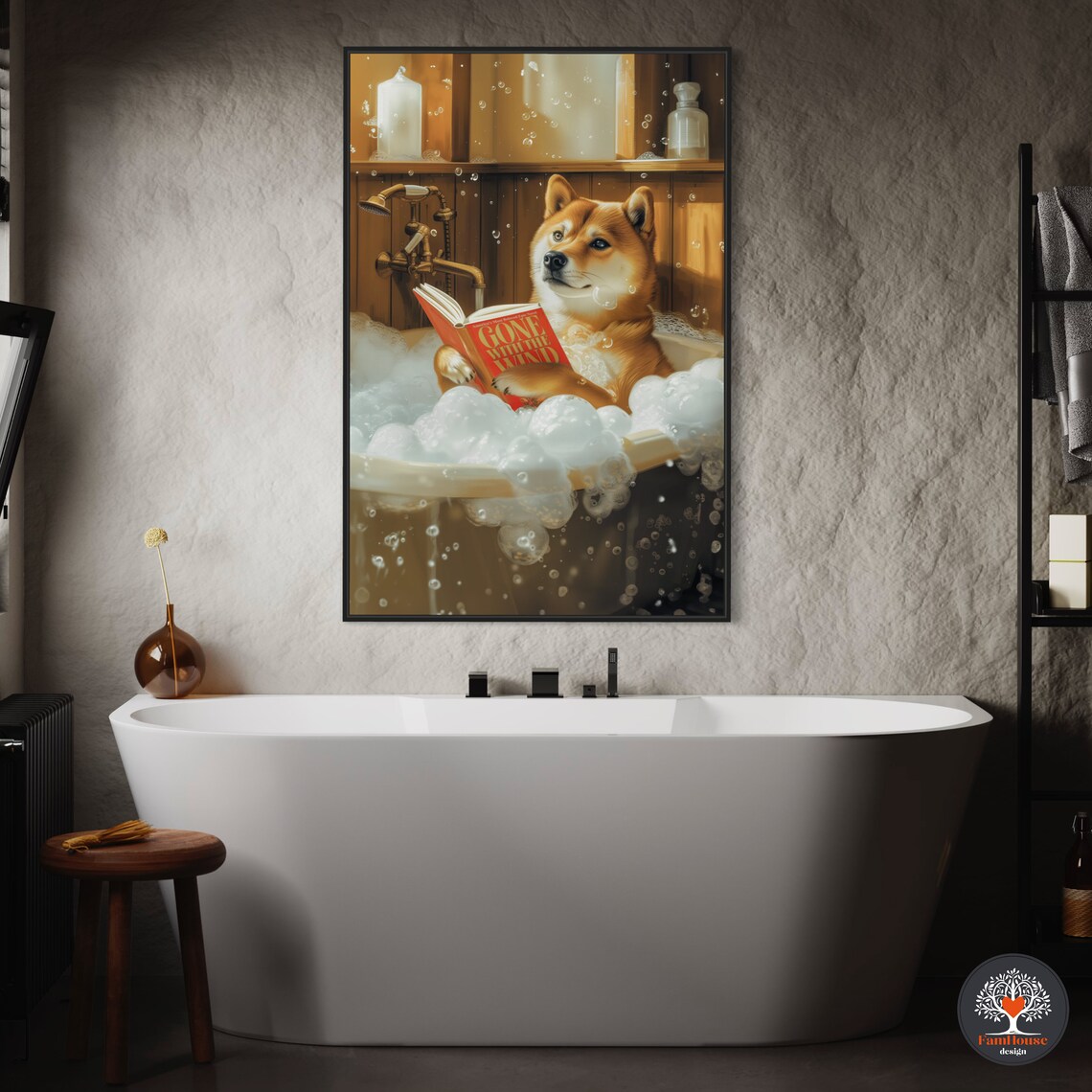 Custom Shiba Inu Dog in Bathtub, Funny Bathroom Art Print - Image 4