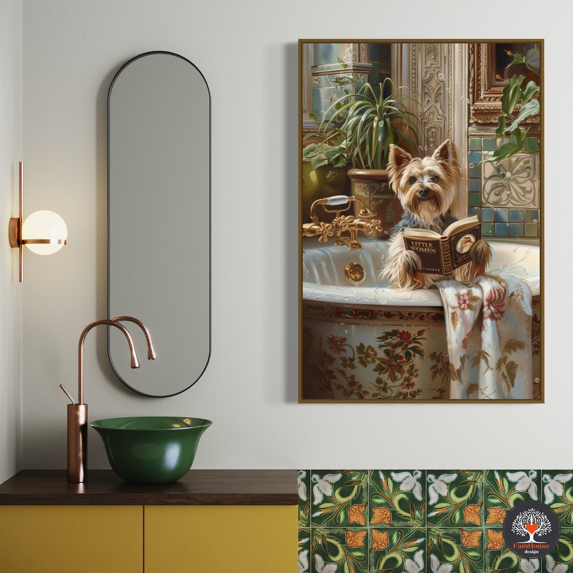 Yorkshire Terrier Reading Little Women Book in Vintage Bathtub Poster - Image 5