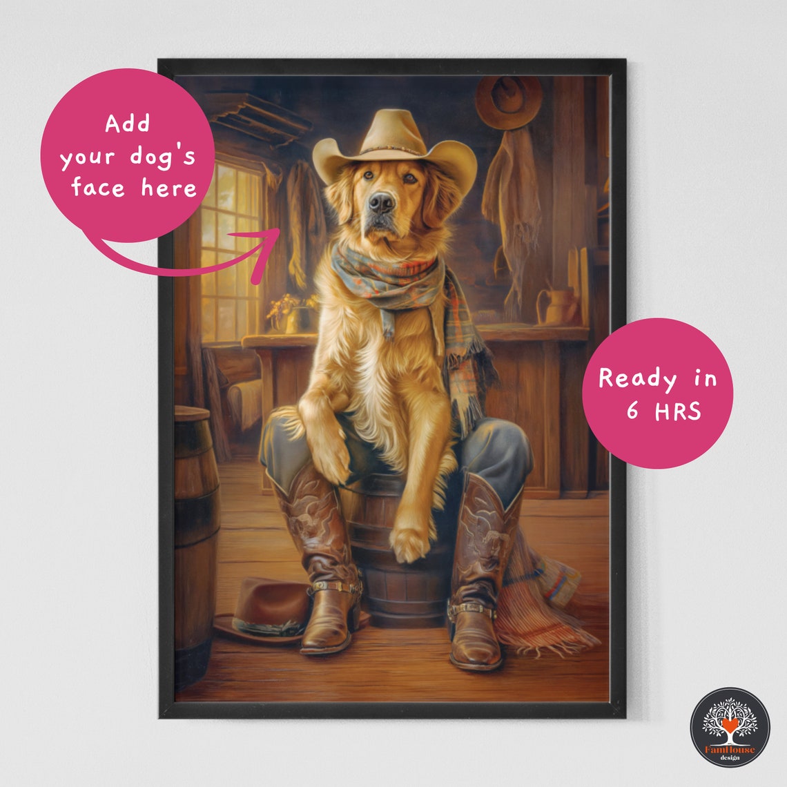 Golden Retriever Cowboy Portrait in Rustic Western Saloon Poster - Image 6