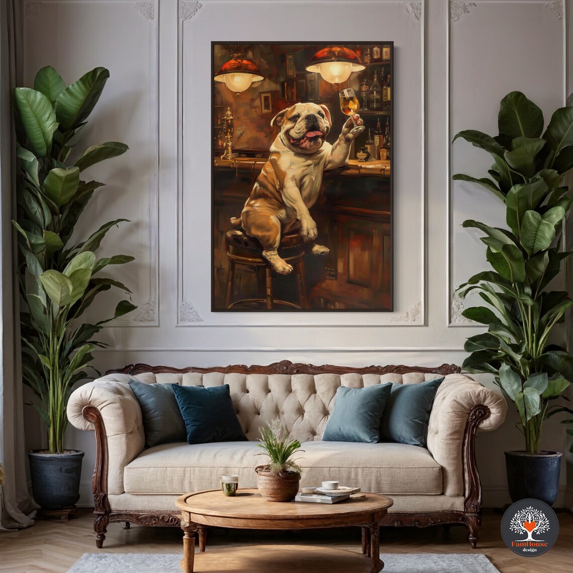 Whimsical English Bulldog Personalized Pet Portrait Print - Image 4