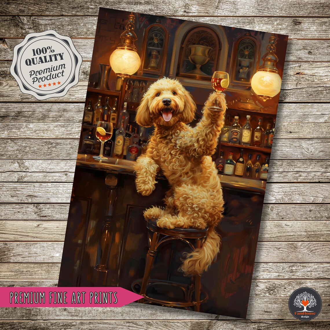 Goldendoodle Oil-Painting Art Print, Funny Bar Art - Image 2