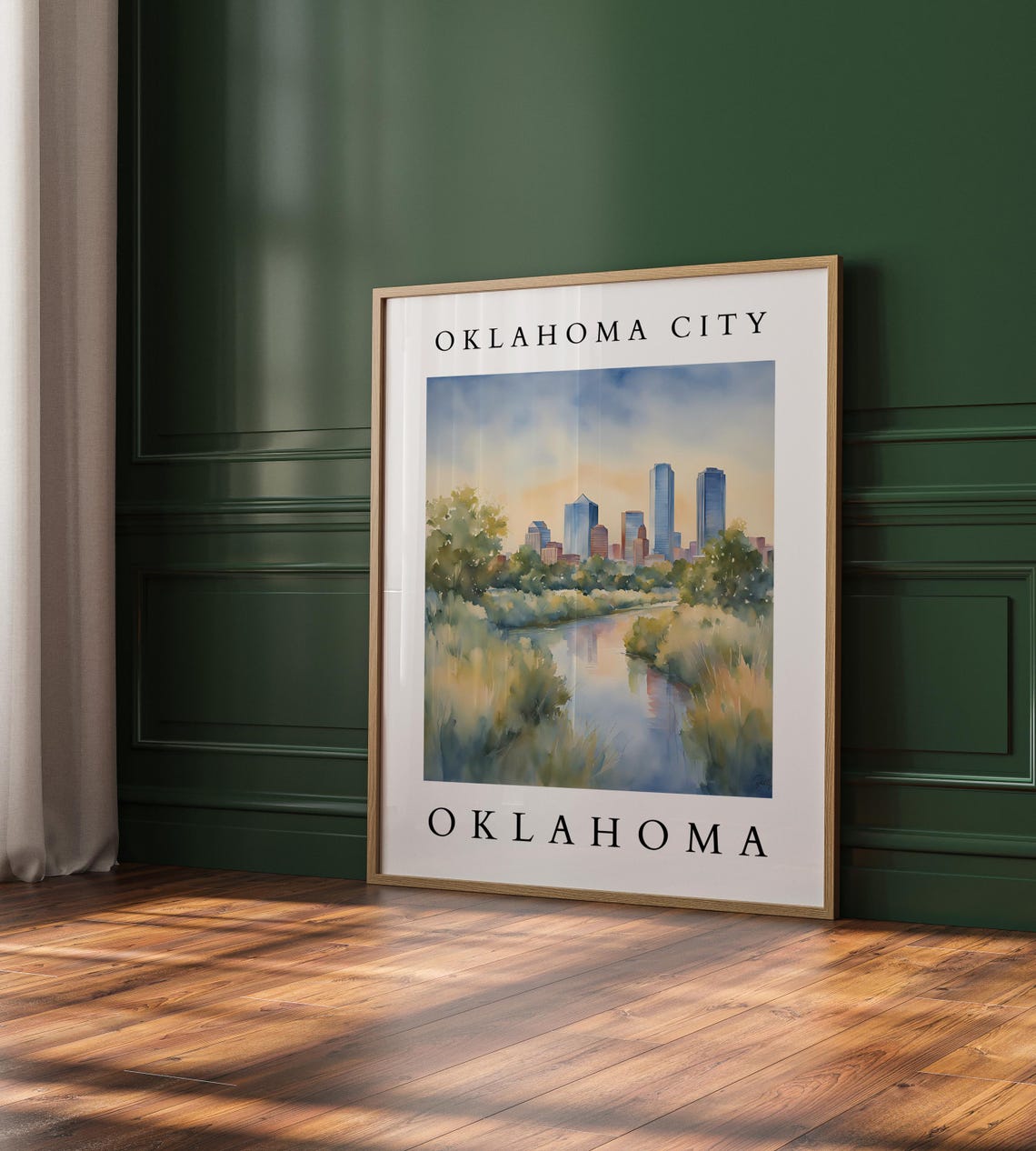 Oklahoma City Print Okc Watercolor Skyline Art Wall Cityscape