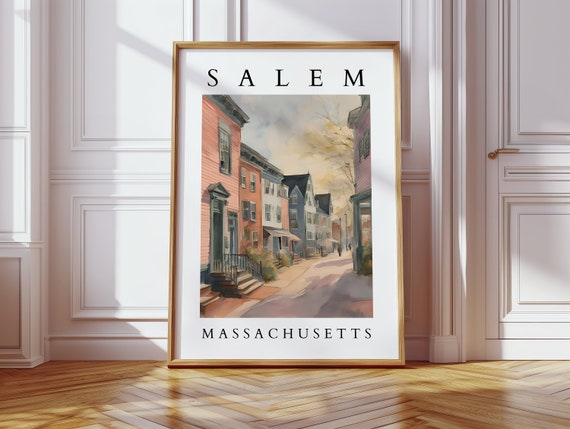 Salem Massachusetts Watercolor Wall Art Historic New England Cityscape