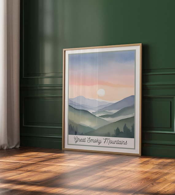 Great Smoky Mountains Watercolor Misty Sunrise Layered Ridges Poster