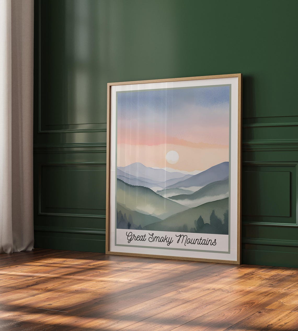 Great Smoky Mountains Watercolor Misty Sunrise Layered Ridges Poster