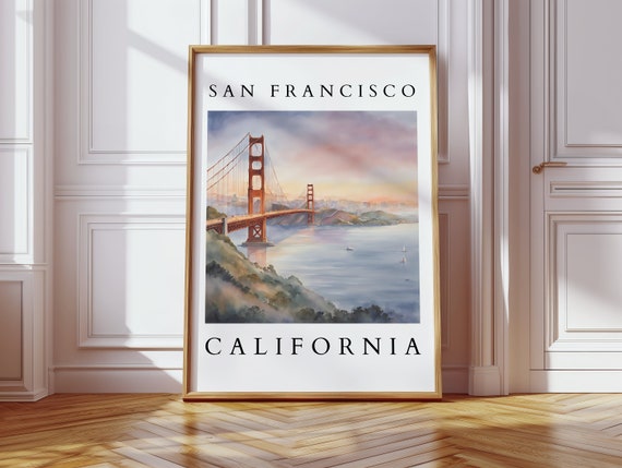 San Francisco Watercolor Print Golden Gate Bridge Art Skyline Wall For Home Decor