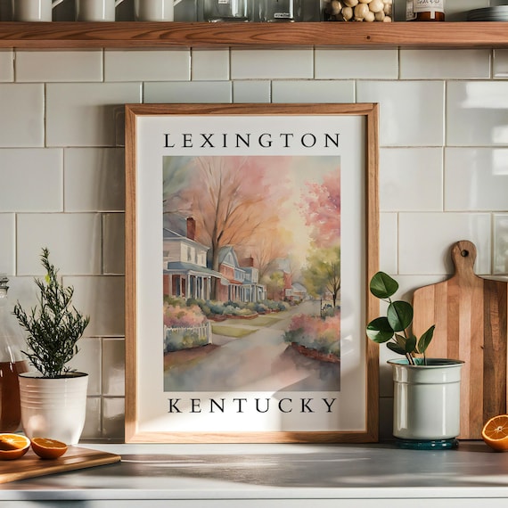 Lexington Kentucky Watercolor Neighborhood Street Spring Blossom Poster