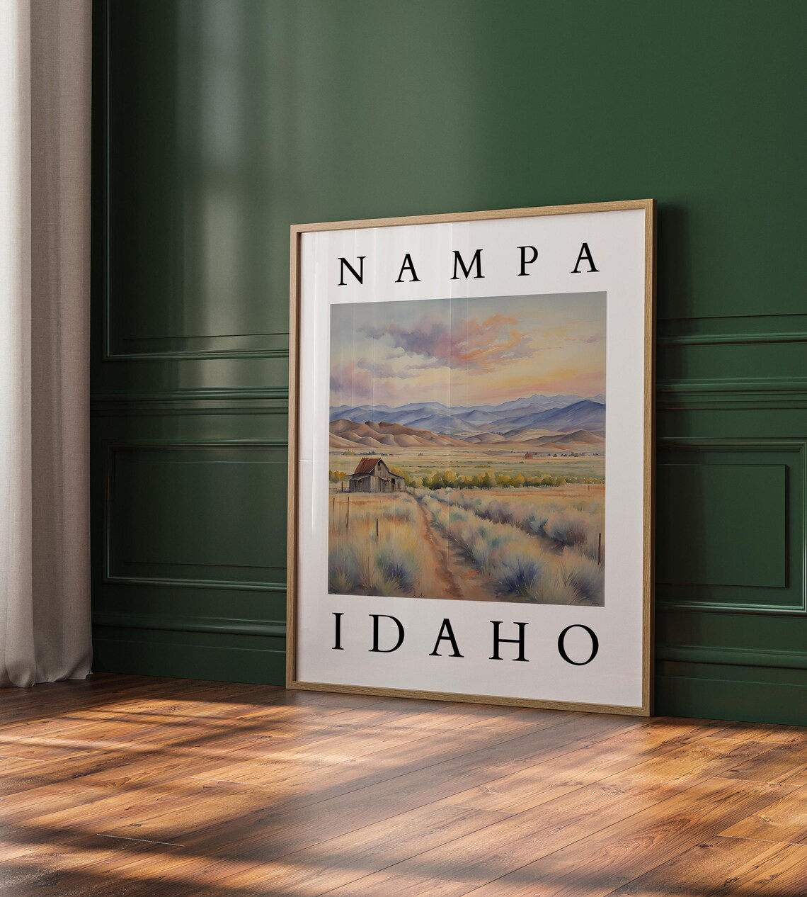 Nampa Idaho Watercolor Art Print, Rustic Farm Scene