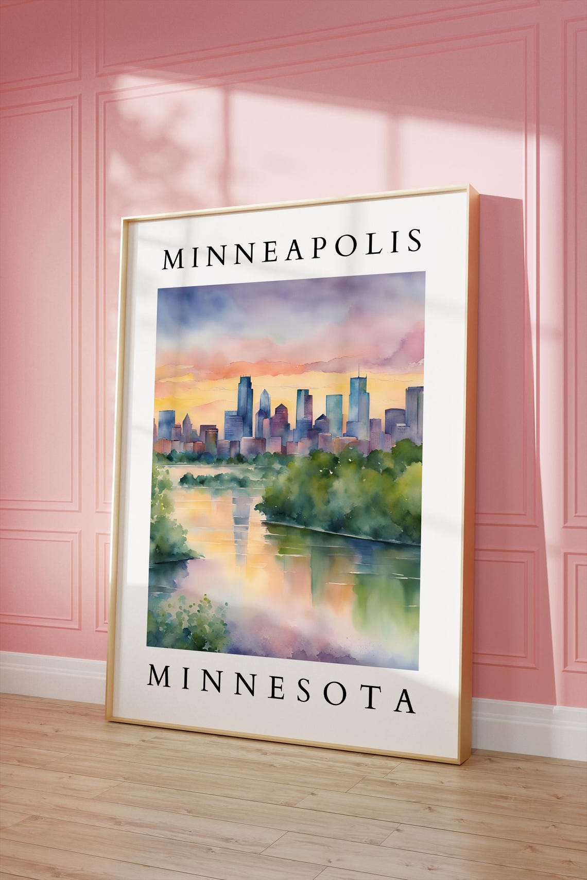 Minneapolis Minnesota Watercolor Wall Art Skyline For City Lovers Urban Landscape Decor