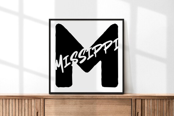Mississippi Letter M Monogram Black White Typography Poster for Home