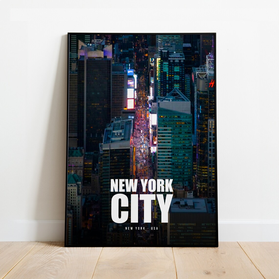 New York City Manhattan Aerial Night Skyline Photography Poster