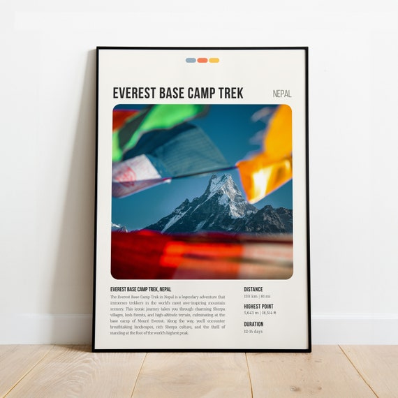 Everest Base Camp Trek Print Poster Wall Art Hiking