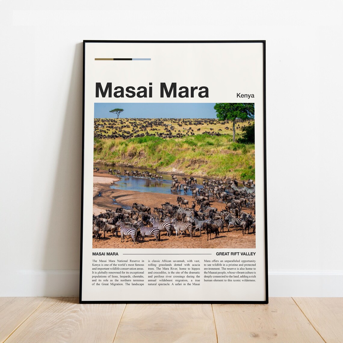 Masai Mara Great Migration Kenya Safari Wildlife Travel Poster