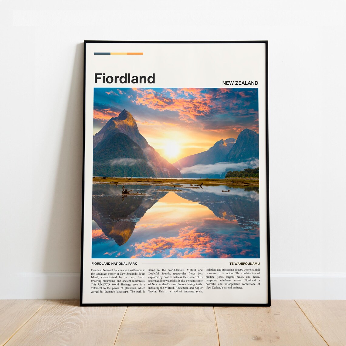 Fiordland New Zealand Milford Sound Golden Sunset Travel Poster