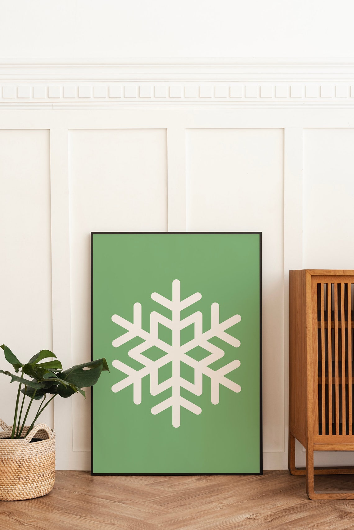 White Snowflake On Green Background Minimal Christmas Art Poster - Image 6