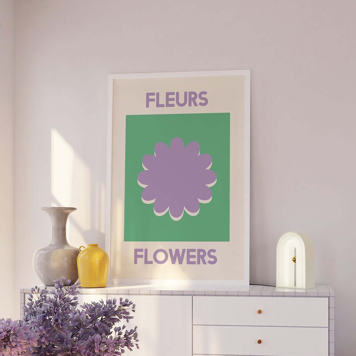 Bold Fleurs Flowers Purple Bloom Green Modern Floral Art Poster - Image 2