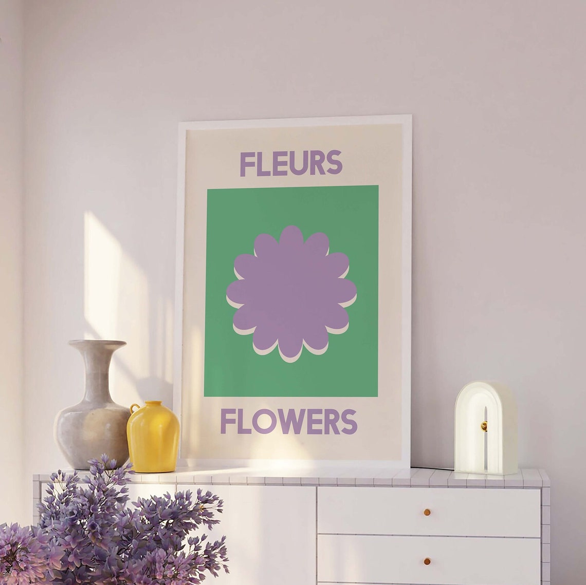 Fleurs Flowers Print Art Purple Flower Wall Art Cute Trendy Wall Art - Image 2