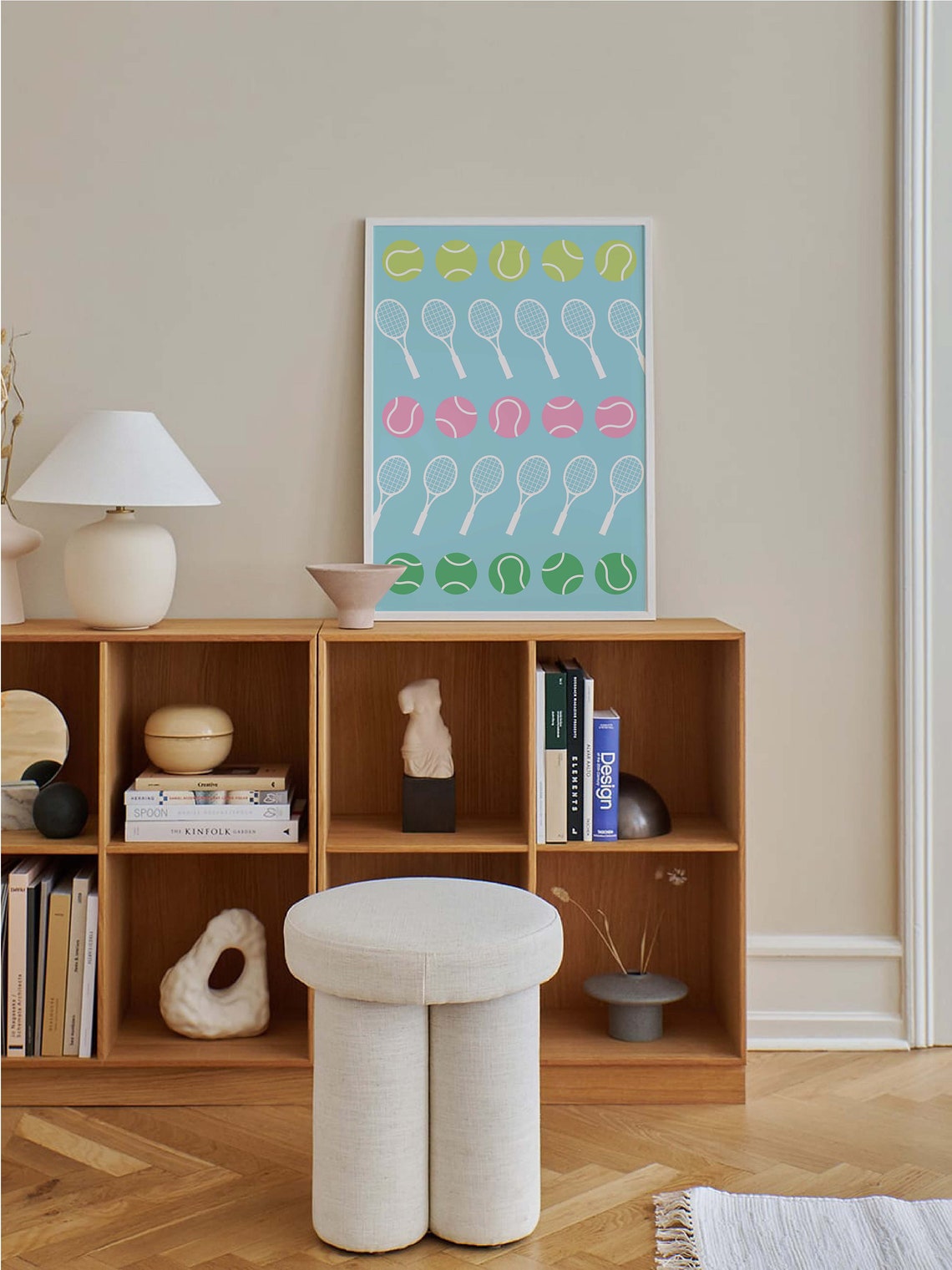 Tennis Racket Ball Pattern Blue Pink Pastel Sporty Wall Poster - Image 4