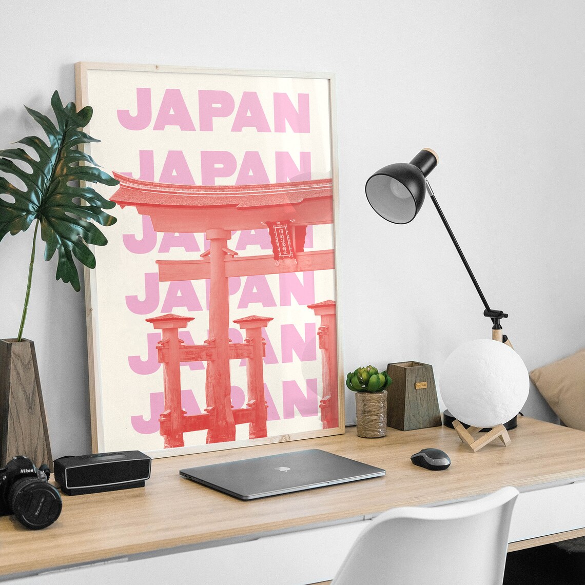 Japan Red Torii Gate Poster with Pink Repeated Typography Travel Art - Image 2
