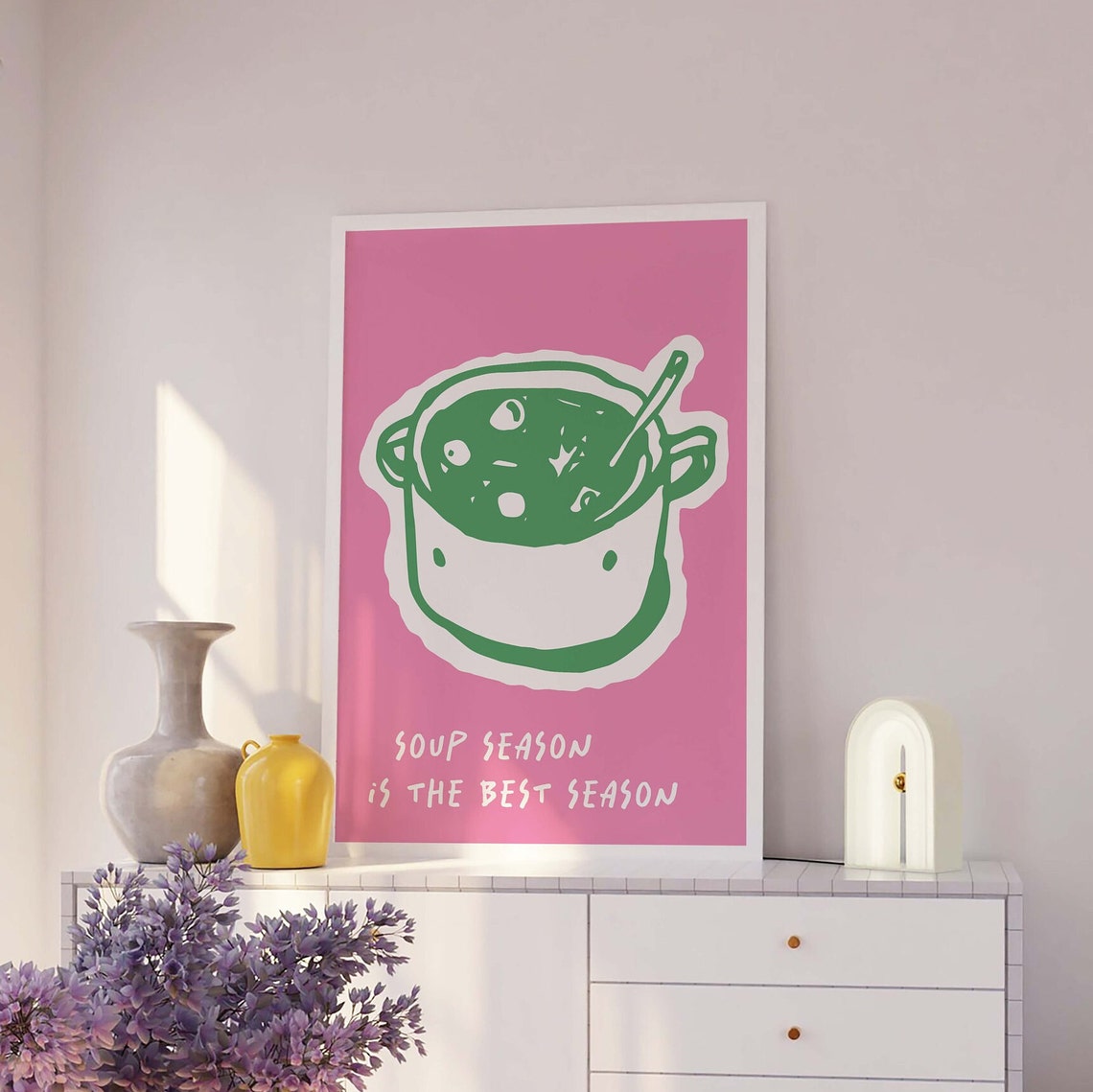 Soup Season Print Art Pink Green Kitchen Decor Cute Soup Poster Trendy Wall Art - Image 2