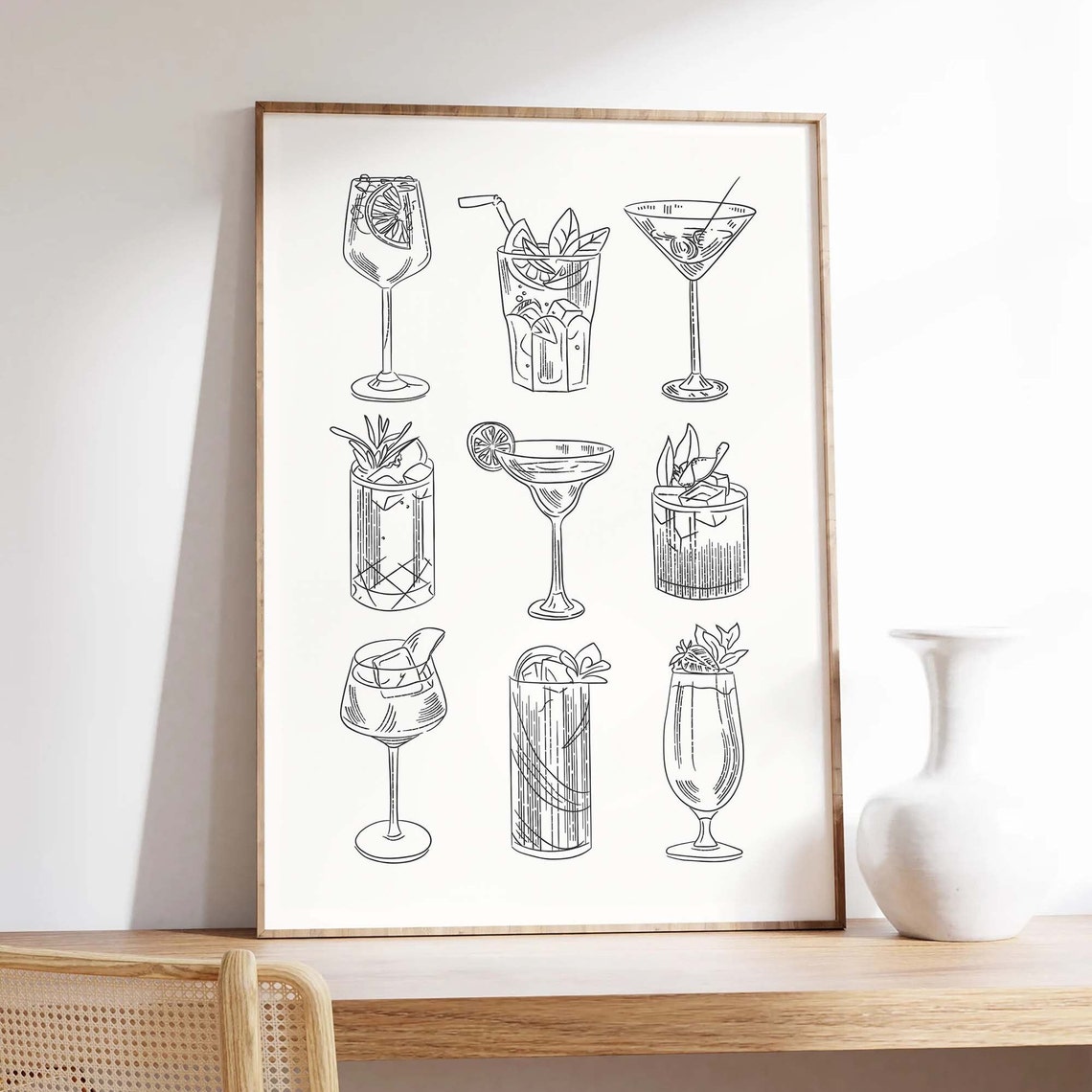 Cocktail Sketch Print Art Cute Neutral Bar Car Print Neutral Cocktail Bar Art Trendy Kitchen Wall Art - Image 4