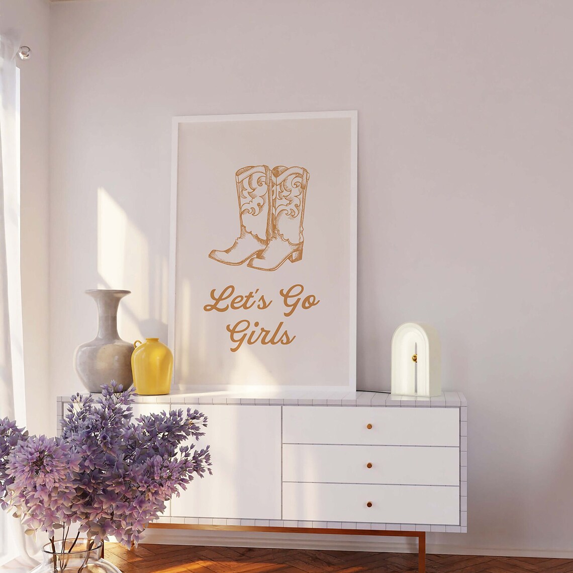 Lets Go Girls Cowboy Boots Gold Script Western Decor Art Poster - Image 3