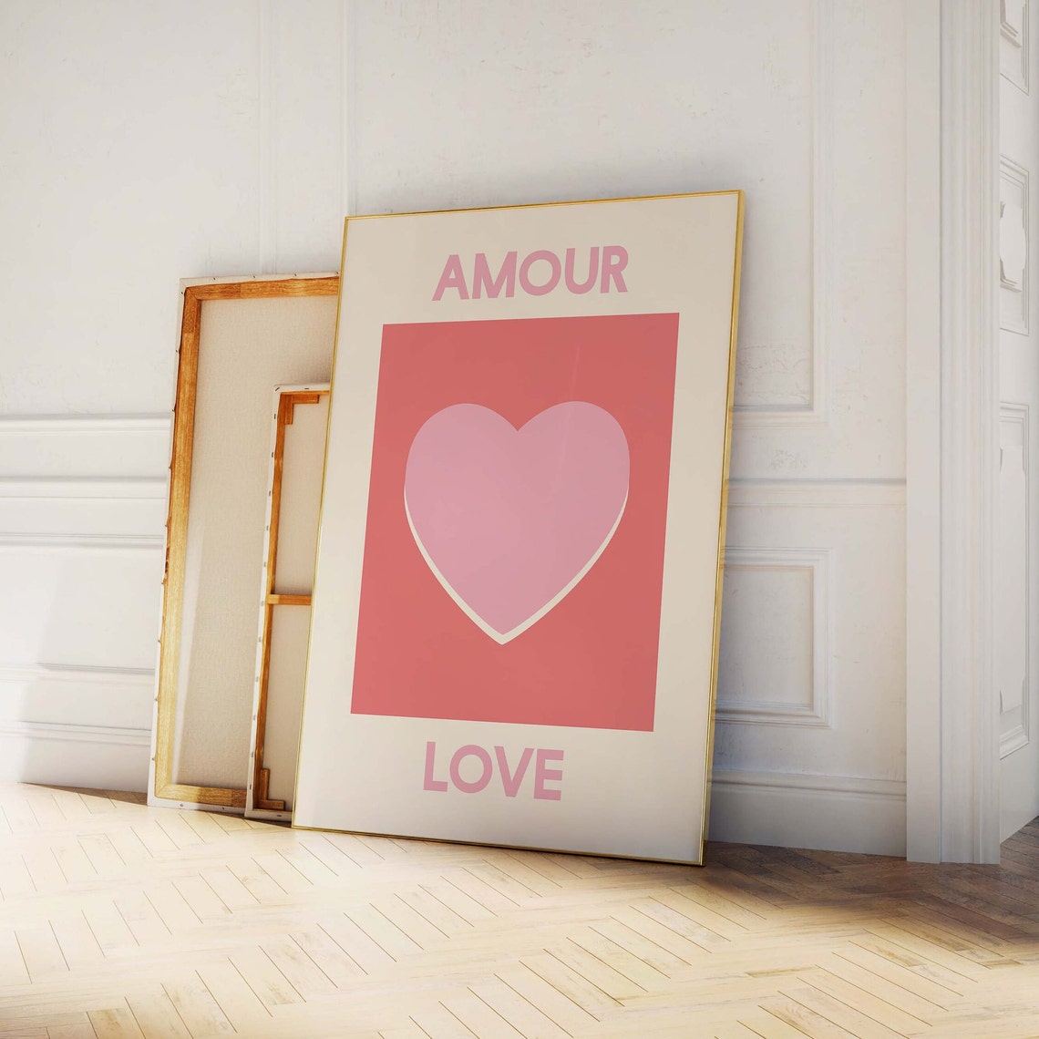 Amour Love Pink Heart Poster with Minimalist Retro Graphic Design - Image 6
