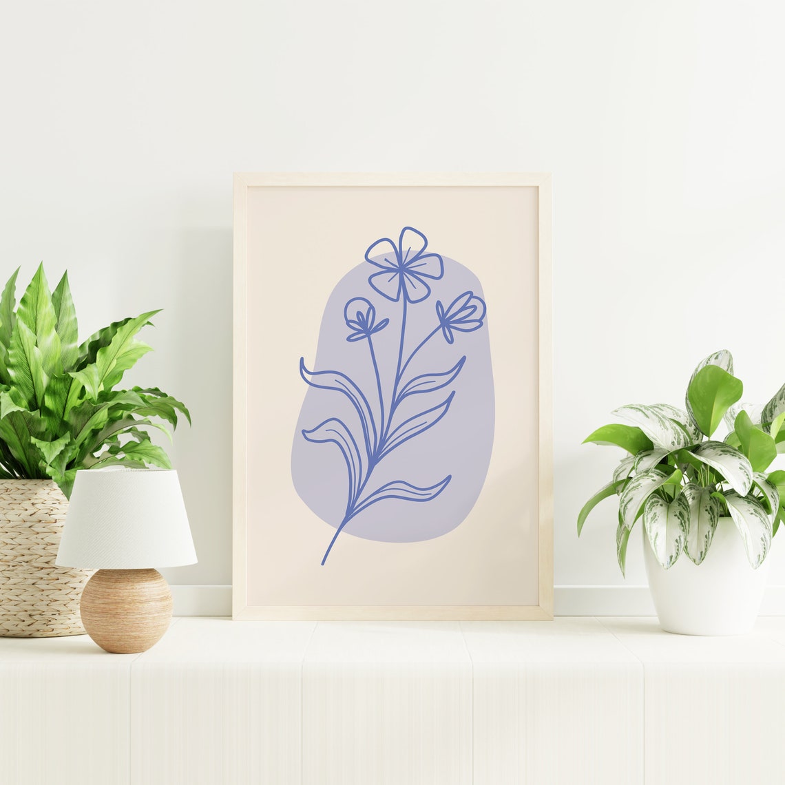 Blue Minimal Line Botanical Print Art Colorful Floral Art Cute Trendy Wall Art - Image 5