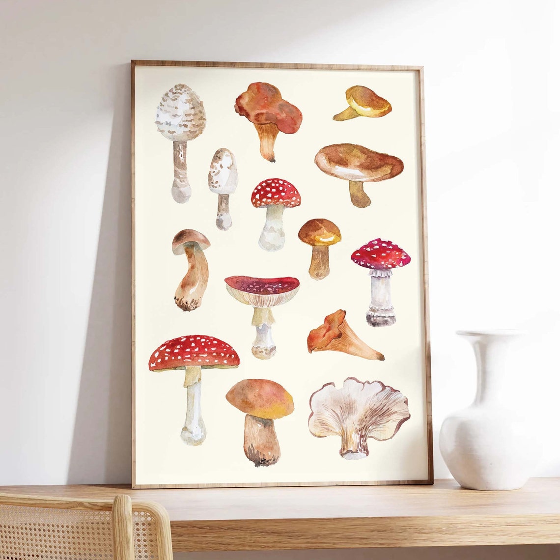 Watercolor Mushrooms Autumn Botanical Toadstool Wall Decor Poster - Image 4