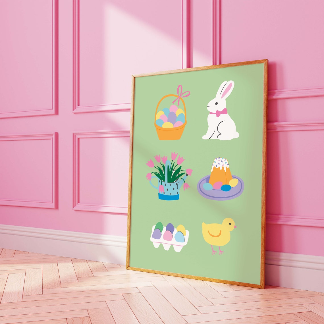 Cute Easter Things Green Pastel Bunny Eggs Basket Chick Poster - Image 4