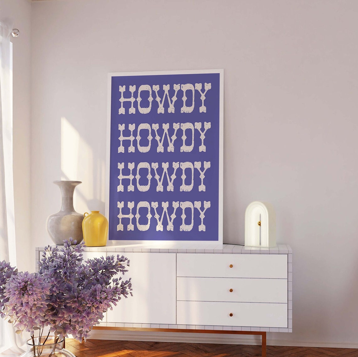 Howdy Western Lettering Purple Repeat Typography Retro Art Poster - Image 4