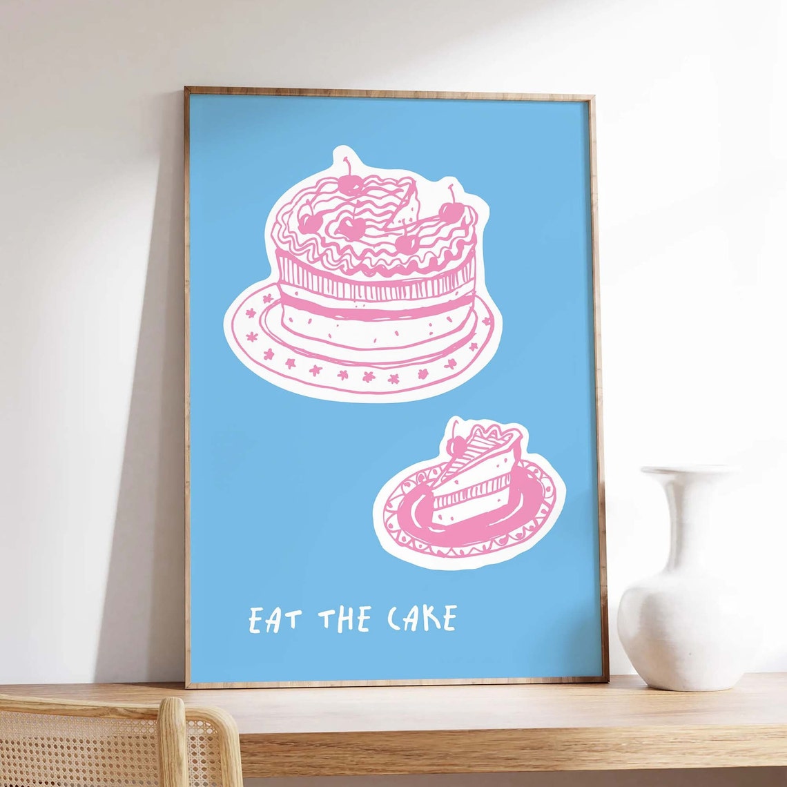 Eat The Cake Quote Cake Illustration Blue Kitchen Wall Decor Poster - Image 3